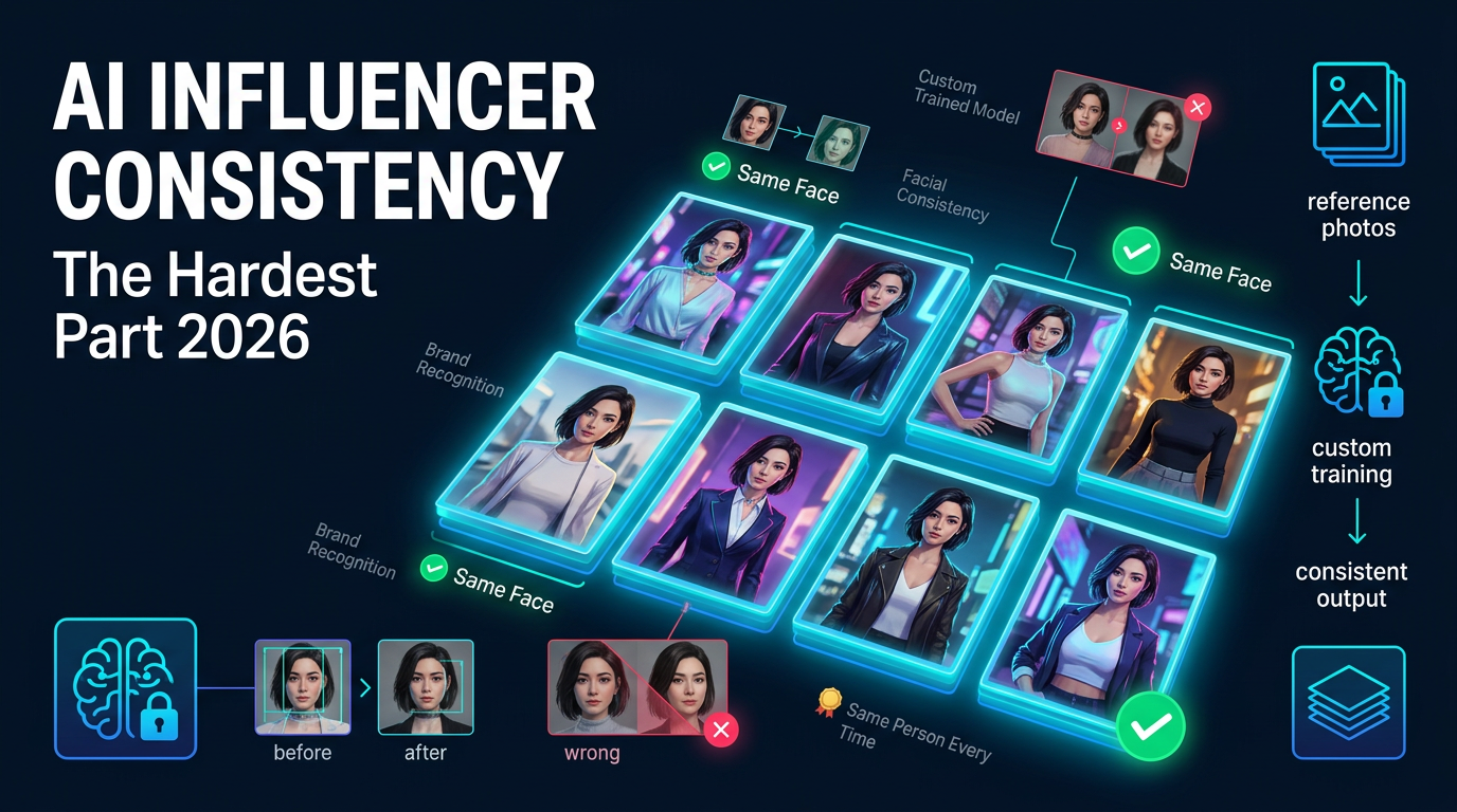 The same AI influencer persona shown consistently across several different scenes