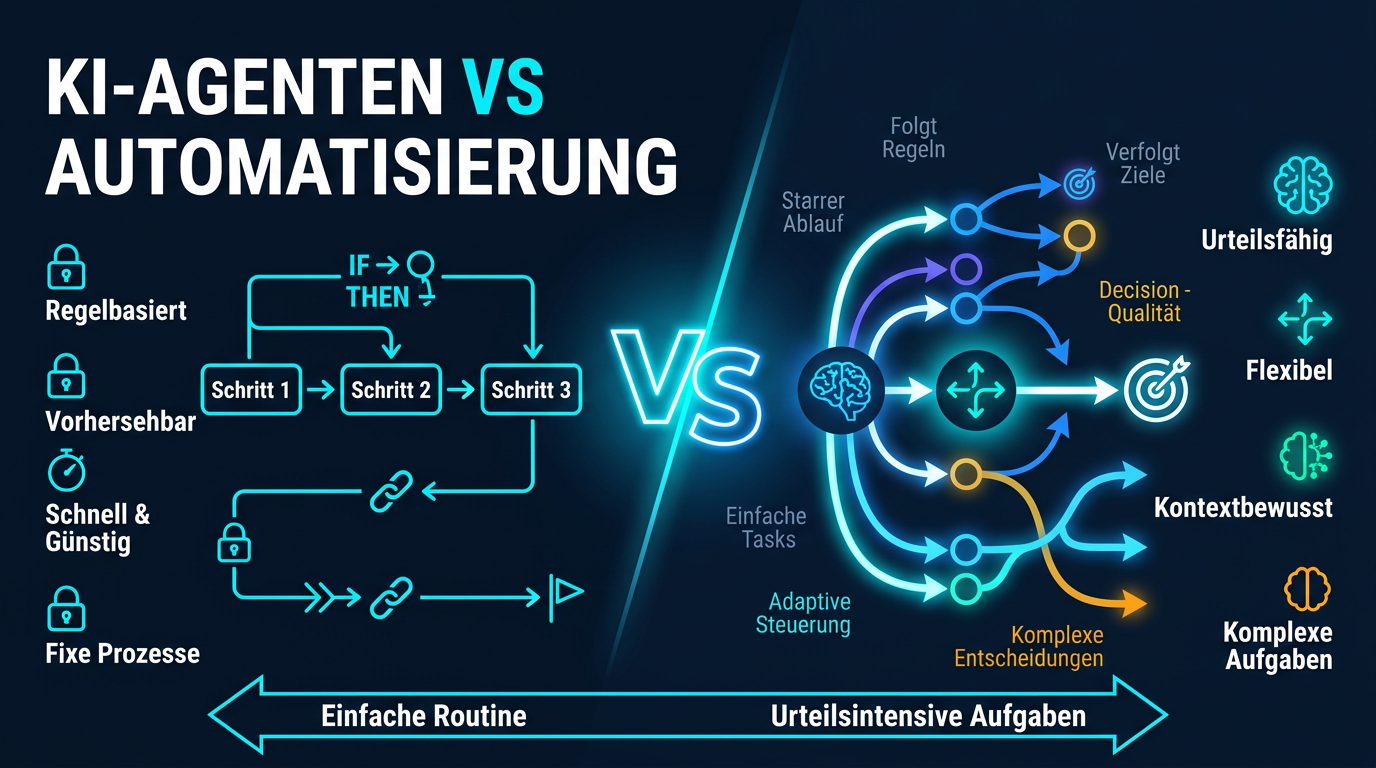 Gegenüberstellung von einem KI-Agenten und einer regelbasierten Automatisierung