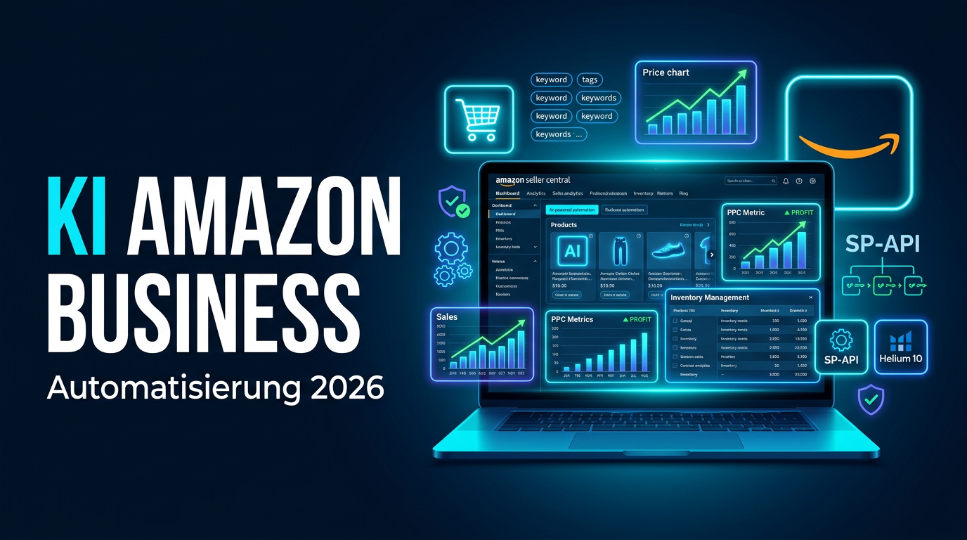 Amazon-Seller-Dashboard mit KI-gestützter Automatisierung auf einem Laptop