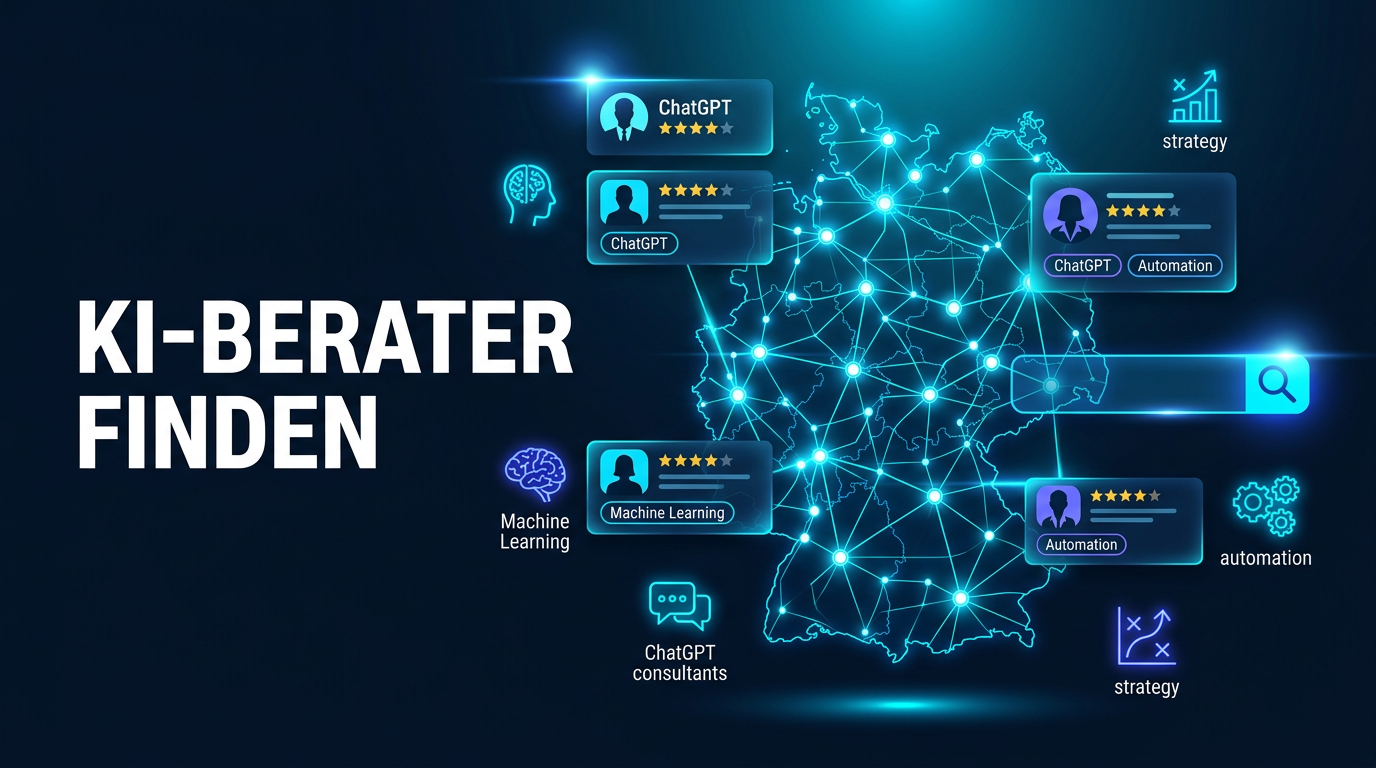 Unternehmer vergleicht Profile verifizierter KI-Berater am Laptop – KI-Berater finden 2026