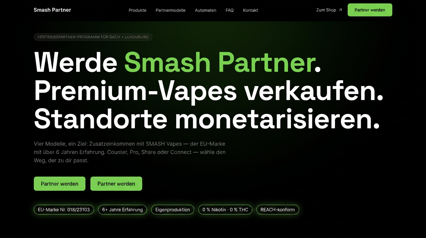 smash-partner.de – website and Shopify shop for client SMASH, built with Claude 4.5